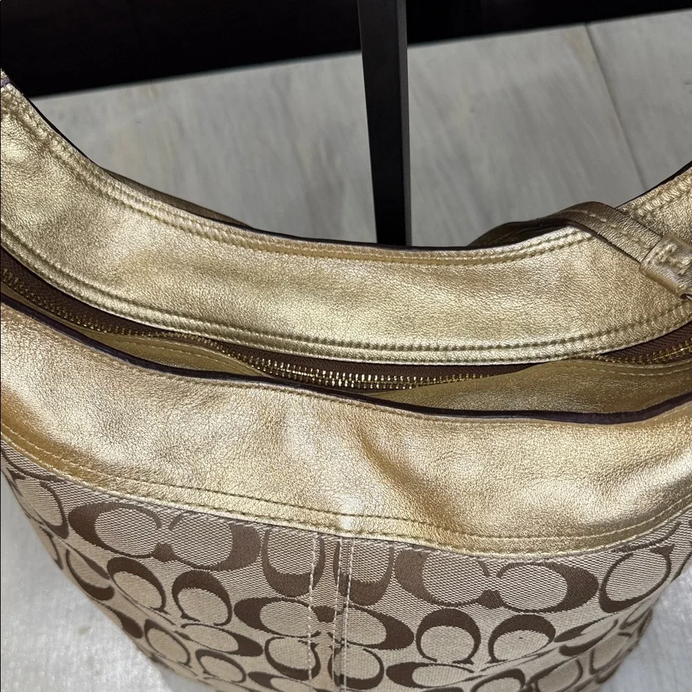 Coach Bleeker Signature Gold and Tan Hobo Bag- EUC